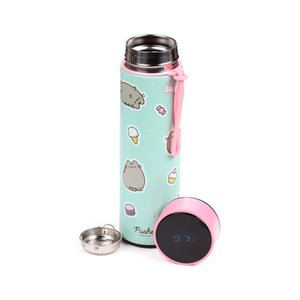 Nerezová termoláhev s digitálním teploměrem 450 ml – Pusheen kočka-1