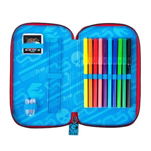 Penál Hot Wheels dvoupatrový s vybavením, černý-3