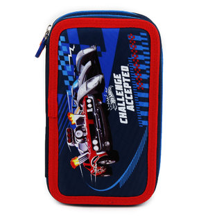 Penál Hot Wheels dvoupatrový s vybavením, modrý-1