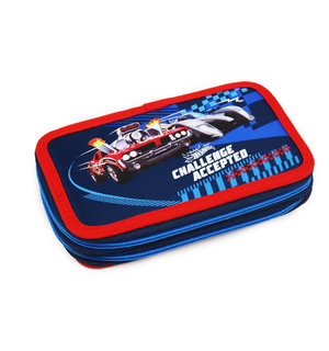 Penál Hot Wheels dvoupatrový s vybavením, modrý-3