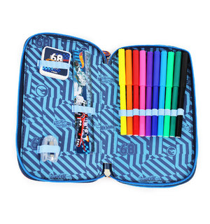 Penál Hot Wheels dvoupatrový s vybavením, modrý-4