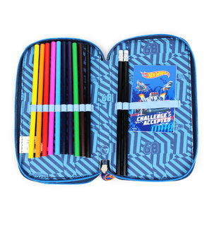 Penál Hot Wheels dvoupatrový s vybavením, modrý-5