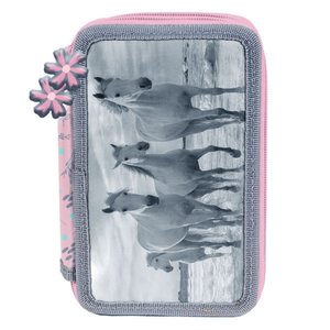 Penál Koně šedý třípatrový-1