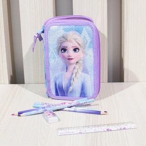 Penál s flitry Frozen třípatrový s vybavením-6