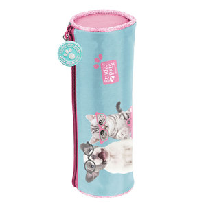 Školní pouzdro Happy friends modré kulaté-1