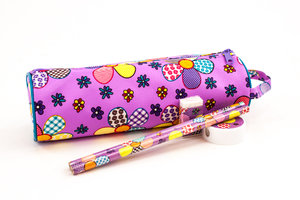 Školní pouzdro Květiny fialové 1/5 s vybavením-1