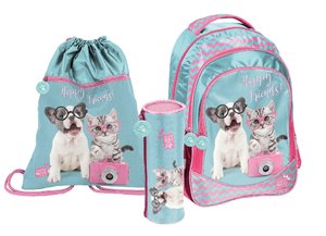 Školní set Happy friends modrý 3dílný-1