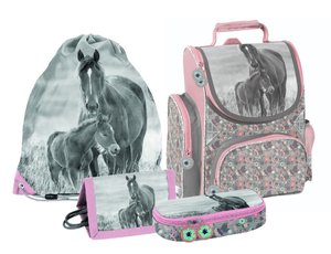 Školní set Koně šedo-růžový 4dílný-1