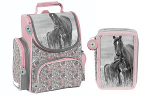 Školní set Koně šedo-růžový s aktovkou-1