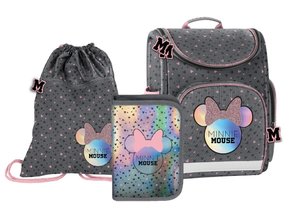 Školní set Minnie mouse šedo-růžový, 3dílný s aktovkou-1