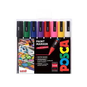 Sada akrylových popisovačů PC-5M Posca, 8 ks, 2,5 mm, mix základních barev-1