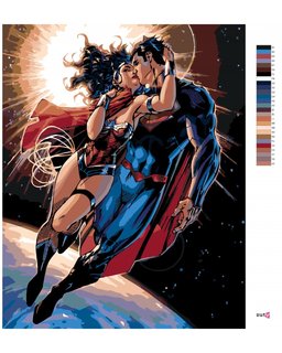 Malování podle čísel Wonder woman a Superman letí-3
