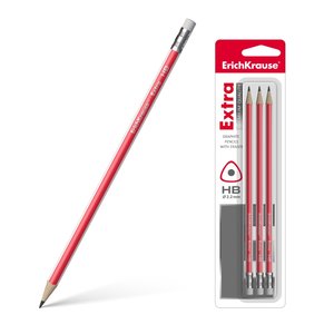 Tužky Extra HB, 3 ks, trojhranné, s gumou-1