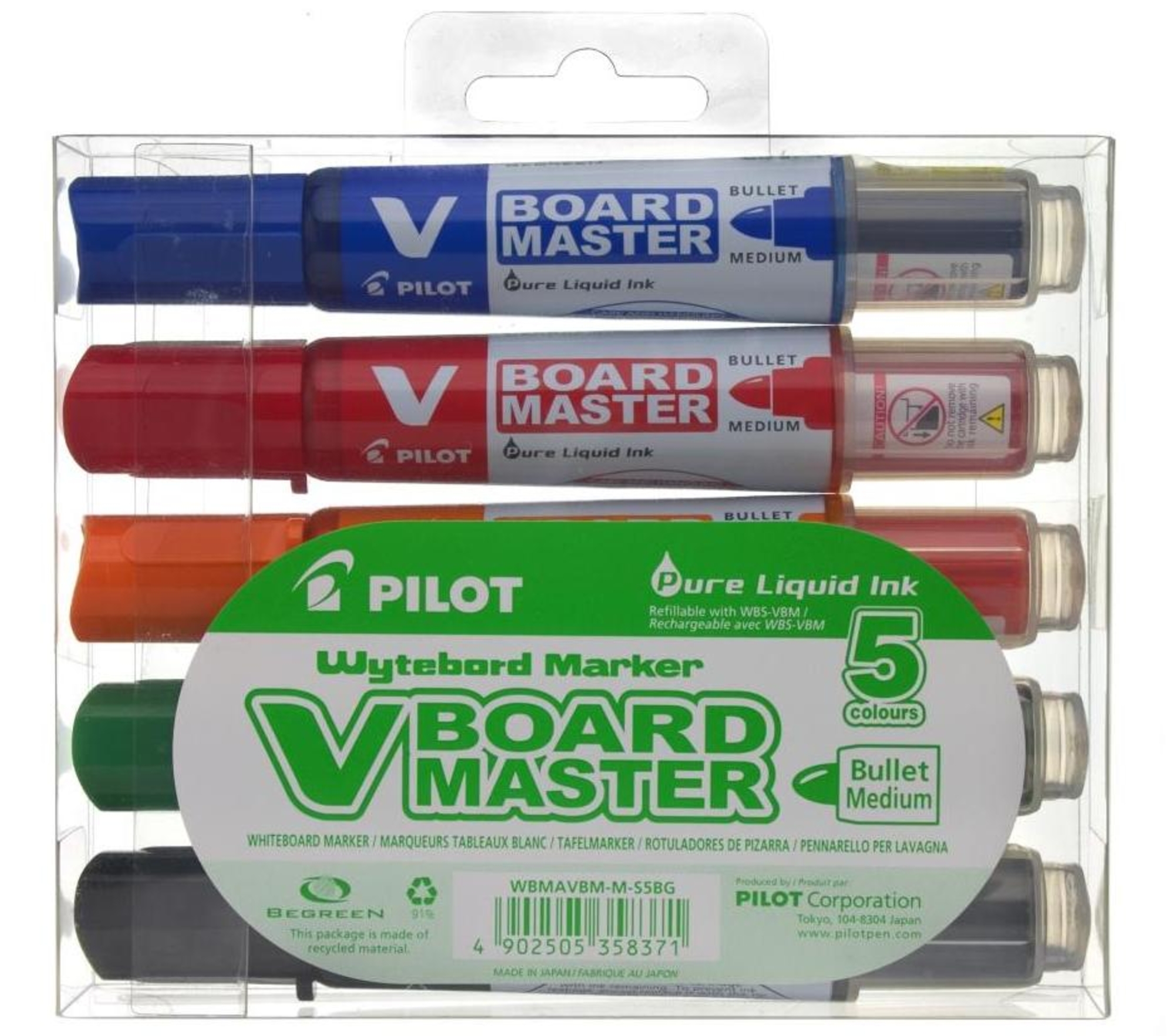 Pilot Popisovač VBM, PO, na bílé tabule, Sada Černá, červená, zelená, modrá, oranžová